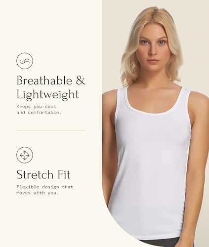 Image of Felina Stretch Layering Womens Tank Top - Seamless Cotton Tank Top for Women, Workout Top (3-Pack)