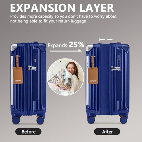 Image of Joyway Luggage Sets 3 Piece, Expandable Suitcase with Smart Cup Holder and USB Port, Hardside Carry On Checked with TSA Lock Spinner Double Wheels, Blue