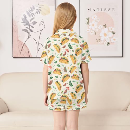 Delicious Taco Summer Satin Pajama Set, Cute Button-Down Sleepwear Pj Set for Sleep Wears4