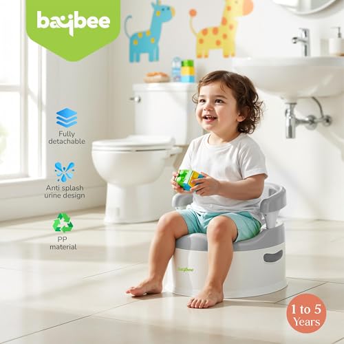 Image of Baybee Western Toilet Potty Seat for Kids, Baby Toilet Training Seat Chair with Anti-Slip Armrest, Backrest, Removable Tray, Portable Baby Potty for Toddler Travel Kids Potty Seat (Grey)