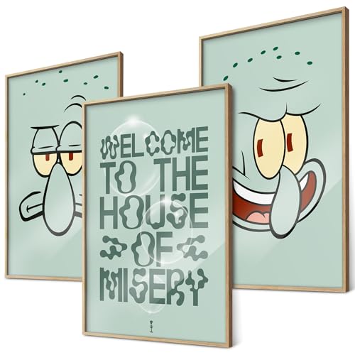 Lot de 3 posters Bob l'éponge - Thaddeus - Format A4 - Décoration murale sarcastique avec inscription en allemand - Idée cadeau