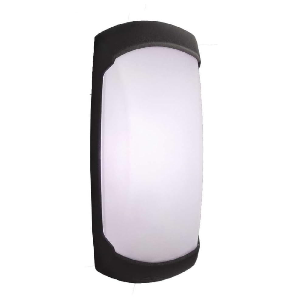Black Outdoor Modern Oval Curved Flush Bulkhead Wall Light with Opal Diffuser | 30cm Wide | IP66 Rated | 1 x ES E27 Lamp Bulb Required | Garden - Patio - Security | Polycarbonate Resin Coastal