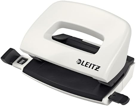 Leitz Mini Hole Punch, 10 Sheets, Guide Bar with Format Markings, Metal, WOW Range, 50601001 - Pearl White
