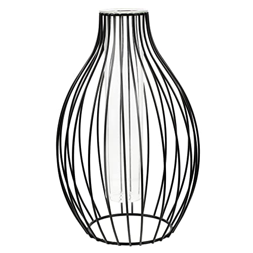 DOITOOL ランタン花瓶の装飾 フェ ホロー ワイヤー花瓶 美しい部屋の装飾 小さい パズル 人工的な 北欧風の花瓶 ガラスの花瓶 中空の鉄の花瓶 幾何学的な鉄の花瓶 鉄、ガラス Black