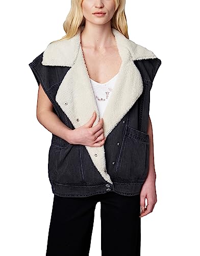 [BLANKNYC] Womens Luxury Clothing Denim and Sherpa Oversized Vest, Comfortable & Stylish