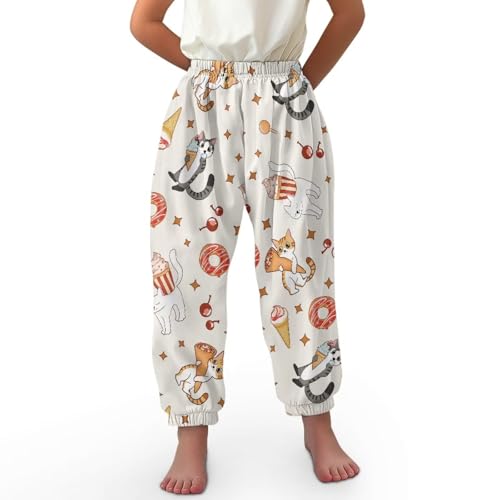 BYCHECAR Cat Beach Pants for Girls Baggy Yoga Pants Kids Casual Joggers Toddler Loose Fit Pants School Trousers Size L