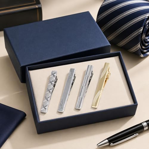 Image of 4 Pcs Stainless Steel Tie Clips for Men Classic Tie Bar Clip for Formal Business Wedding Party Fathers Day Gift