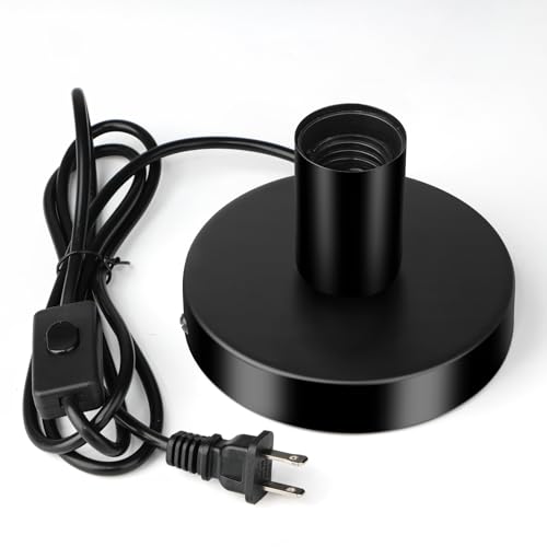 Vintage Table Lamp Base Only, Metal Industrial E26/E27 Plug in Screw Light Bulb Socket with 5.6 Feet Cord On/Off Switch Plug, Small Edison Desk Lamps Holder for Home Lighting Decor (Black)