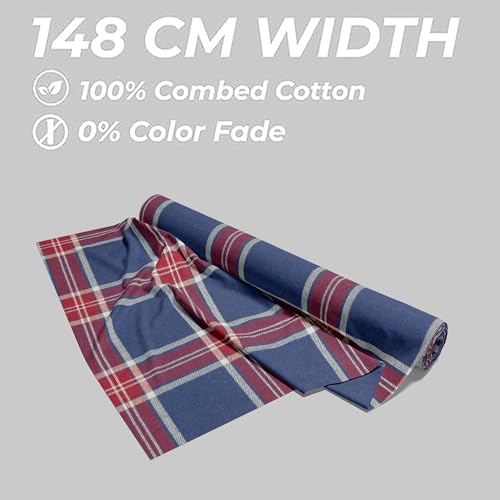 Image of BIGREAMS Premium 100% Cotton Checkered Unstitched Shirt Fabric For Men's - 0% Color Fade, Summer Shirt Piece, Breathable Fabric, 150 CM WIDE