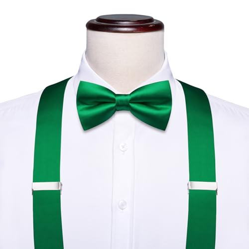 Image of Dubulle Suspender and Bow Tie for Men Paisley Solid Mens Suit Braces Pretied Bowtie and Handkerchief Cufflinks Formal Wedding