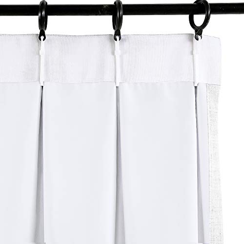 ChadMade 50" W x 96" L Polyester Linen Drapes with Blackout Thermal Lining Pinch Pleat Curtain for Sliding Door Patio Door Living Room Bedroom, (1 Panel) Beige White