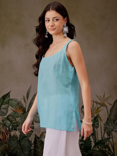 Image of Ada Women's & Girl's Georgette Hand Embroidered Lucknow Chikankari Regular Fit Short Kurti Top with Slip A911300
