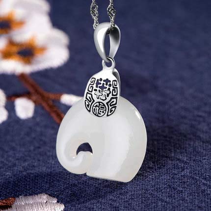 Collier éléphant en argent S925 et véritable jade de Hotan
