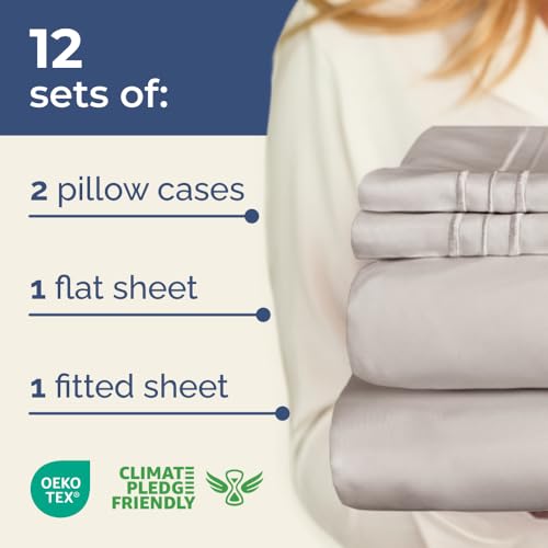Image of Olympic Queen Sheet Set 66 inch x 80 inch - RV Olympic Queen Sheets - Light Grey | Soft, Cooling, Comfy & Breathable, 1 Flat, 1 Fitted & 2 Pillowcases w / 14 inch to 16 inch Deep Pockets, Wrinkle Resistant & Fade Free