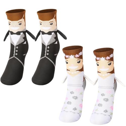 OIXEYA 2 Pares de Calcetines de Boda Para Hombres y Mujeres, Lindos Para Parejas, Regalos Divertidos Para Recién Casados, Para Novia y Novio