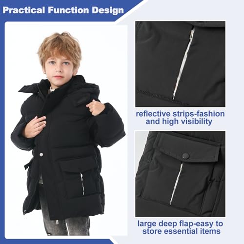 UVIPC 6-12 Years Boys Winter Coat Kids Warm Jacket Wind Water-Resistant Puffy Coats Outwear Toddler Hood Fleece Inner3