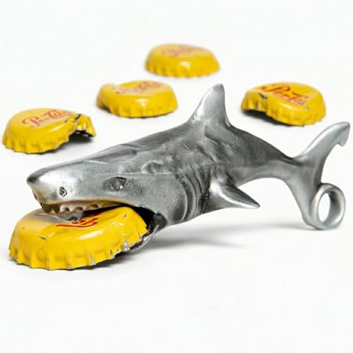 Shark Bottle Opener for Men – Funny Great White Shark Metal Beer Cap Tool – Novelty Coastal Beach Ocean Gift for Father's Day, Christmas Stocking Stuffer, Birthday, Groomsmen – 3.65' x 1.93'