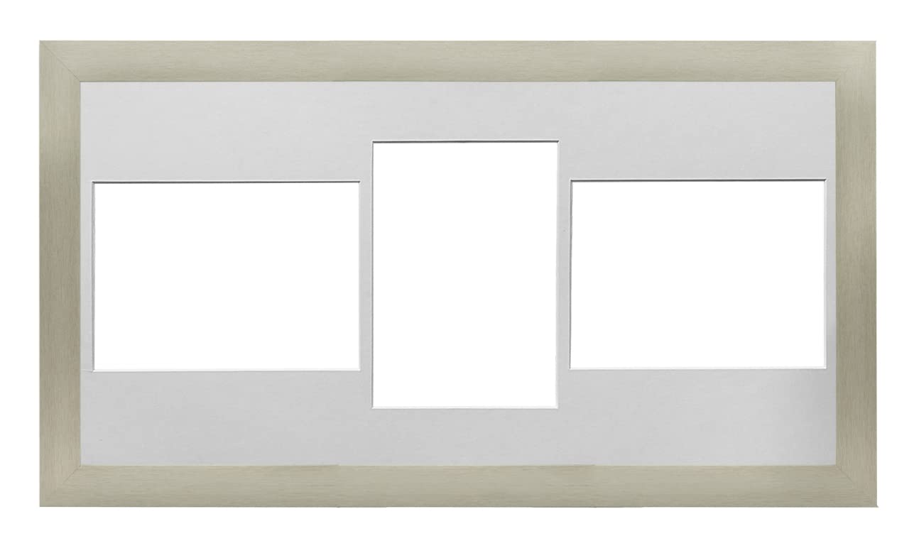 Silver Frame 20x10' Multi Aperture Picture Frame with White Mount to fit (3x) 7x5' Photos with Perspex Sheet - Wall Mountable Landscape or Portrait