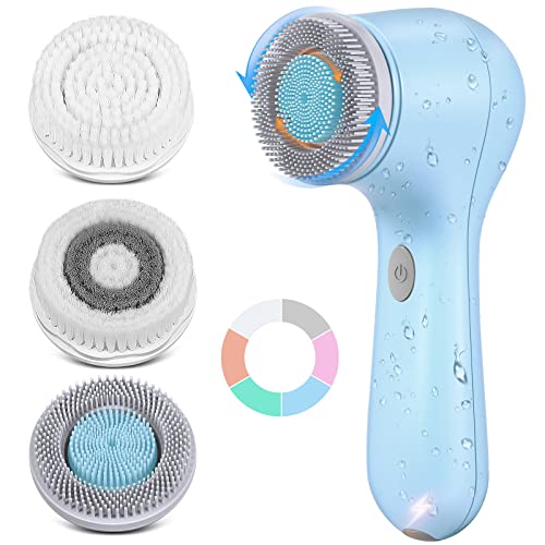 Facial Cleansing Brush Face Scrubber: Electric Exfoliating Spin Brush IPX7 Waterproof USB Rechargeable Silicone Cleaning Cleanser Spinning Rotating Washer Proactive Acne System