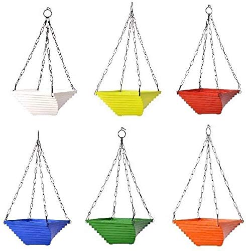 Go Hooked ViMe Plastic Twister Flower Hanging Pots Set for Plants Garden, Balcony (9 x 9 x 4.5 Inch, Multicolour) - Pack of 6