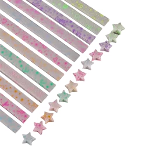 Uozonit Papel de la suerte, 210 hojas de tiras de papel de origamies con 10 tiras de papel de colores, estrellas de papel, decoración de la suerte, tiras de papel para manualidades