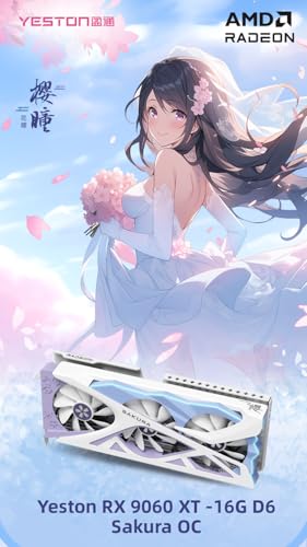 Image of Yeston Sakura Radeon RX 9060 XT 16G GDDR6 128bit OC Gaming Desktop Computer Video Card (PCI-Express 5.0 x16, DP2.1a*2+HDMI2.1b*1)