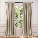 Lazzzy Velvet Curtains Beige 120 Inches Extra Long Thermal Insulated Drapes for Living Room Bedroom Heavy Duty Window Treatments Light Reducing Super Soft Luxury Rod Pocket 2 Panels Beige