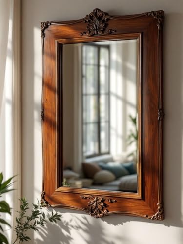 Vintage Decorative Wall Mirror with Ornate Wooden Frame, Carved F...