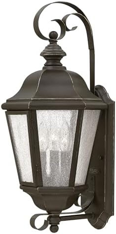 Hinkley Edgewater Medium Wall Mount Outdoor Lantern, Aluminum, Clear Seedy Glass, Traditional, Oil Rubbed Bronze Finish