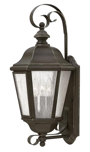 Hinkley Edgewater Medium Wall Mount Outdoor Lantern, Aluminum, Clear Seedy Glass, Traditional, Oil Rubbed Bronze Finish