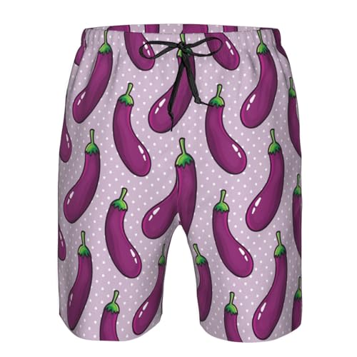 Seamless Pattern of Eggplant and Vegetables Mens Swim Trunks Quick Dry Swim Board Shorts Casual Beach Shorts4