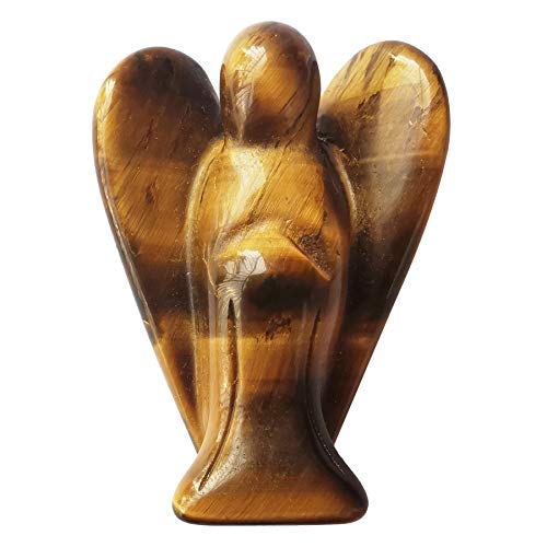 Lovionus89 Naturale Occhio di tigre Statua dell'Angelo Custode, Figure in Pietra Intagliata a Mano con Cristalli Curativi per la Borsa, Decorazione, 5 CM