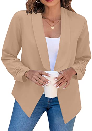 Image of YMING Womens Open Front Work Blazer Business Long Sleeve Jackets Solid Color Office Short Cardigans
