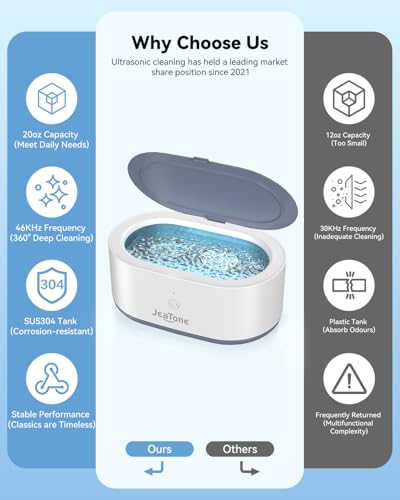 Image of JeaTone Jewelry Cleaner Machine 20oz Jewelry Cleaner for All Jewelry, Eyeglasses, Rings, Gold, Diamond, Retainer, Dentures (Gray)