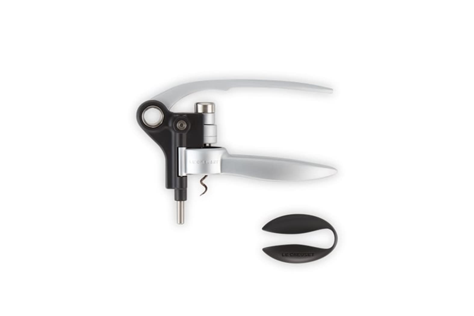 Le Creuset Lever Corkscrew and Foil Cutter Wine Accessory Gift Set, For All Cork Types, LM-250, Satin Chrome, 49005000000100