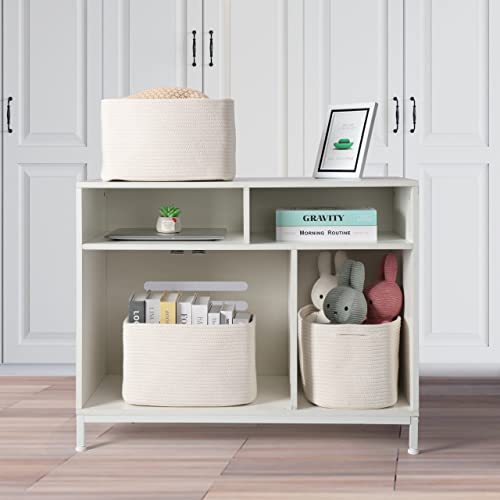 Cotton Rope storage Basket Bins Woven Basket for Organizing Shelves 15X10X9.3\" Rectangle Decorative Baskets For storage Clothes Toys Books Towels Nursery basket organizer 3 pack white - Thumbnail 5