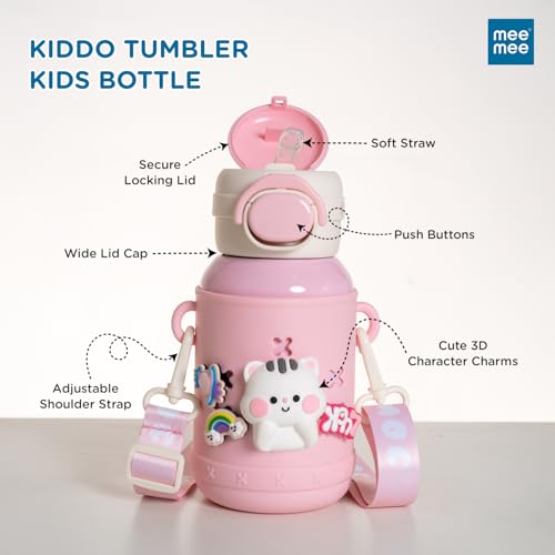 Image of Mee Mee Kiddo Kids Vacuum Insulated Water Bottle 550ml | SUS316L Stainless Steel | 3-in-1 Straw, Sip & Cup | Leakproof, BPA-Free | 24H Cold & 12H Hot | School Bottle with Strap