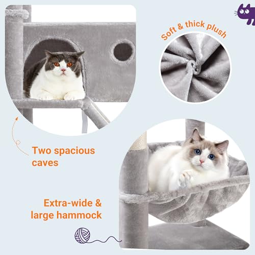 Image of Allewie 81 Inches Tall Cat Tree /Multi-Level Large Climbing Tree House and Towers for Big Feline /Condo and Hammock /Scratching Post /Wide Base /Grey