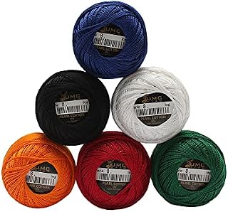 UMC STAG 6 Balls 6 Essential Colours Premium Pearl Cotton Embroidery Thread Size 8 | 100% Egyptian Cotton Crochet Yarn | Cross Stitch Embroidery Yarn | Oeko TEX Certified | 10g/Ball (Mix Essential)