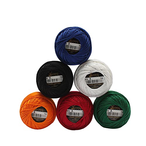 UMC STAG 6 Balls 6 Essential Colours Premium Pearl Cotton Embroidery Thread Size 8 | 100% Egyptian Cotton Crochet Yarn | Cross Stitch Embroidery Yarn | Oeko TEX Certified | 10g/Ball (Mix Essential)