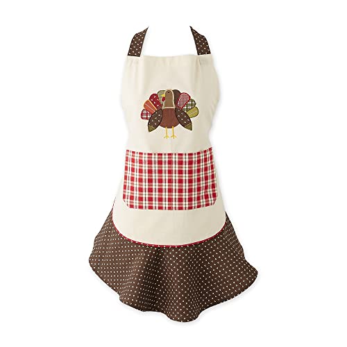 DII Women's Fall & Thanksgiving Kitchen Apron, Adjustable Long Waist Ties, Turkey