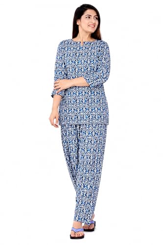 Image of Amazon Brand - Tavasya Womens Ethnic Print Cotton Straight Co-ord Set with Pocket | Casual Wear |3 /4th Raglan Sleeve | Regular Fit
