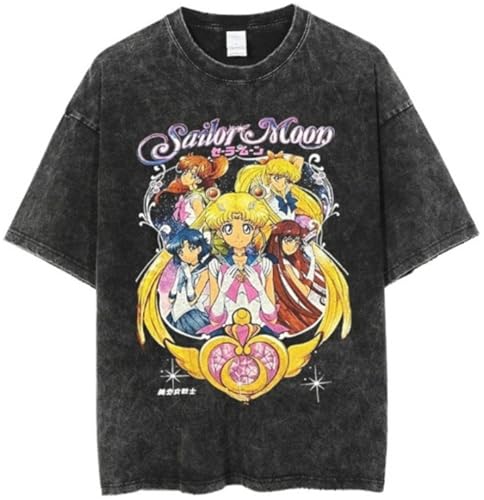 Silver Basic Sailor-Mond Femmes été Pur Coton Noir Manches courtes-Black4-M1