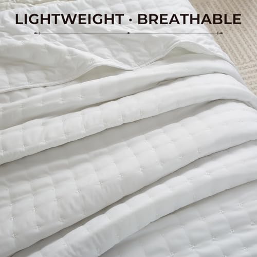 Powdion Quilt King Size, Lightweight Soft King Quilt Comforter Coverlet, All Season White Quilt King Size with Pillow Shams, Western Shabby Chic Thin Comforter 3 Pcs 96x106 Bedspread
