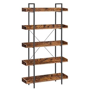 VASAGLE Bookcase, 5-Tier Shelving Unit, Spacious Storage Shelves, Easy Assembly, Living Room, Bedroom, Home Office, Industrial, Rustic Brown and Black LLS110B01