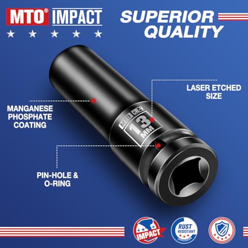 Image of MTO 1 /2 inch Drive 13mm Deep Impact Socket, 6-Point Metric Socket for Automotive Maintaince, CR-V Steel Meets ANSI Standards