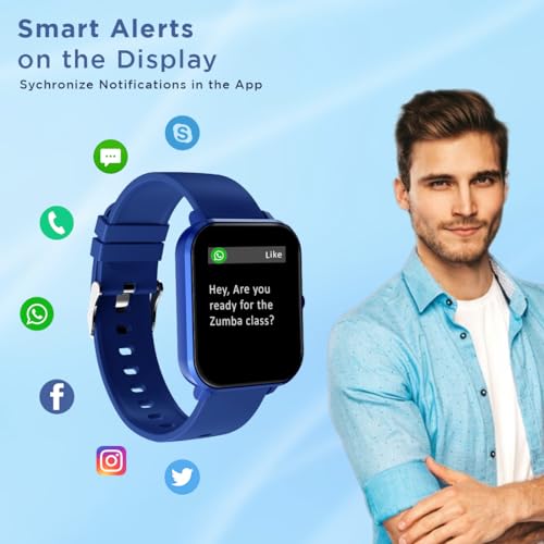 Image of pTron Force X11 Bluetooth Calling Smartwatch with 1.7 inch Full Touch Color Display, Real 24 /7 Heart Rate Tracking, Multiple Watch Faces, 7Days Runtime, Health /Fitness Trackers & IP68 Waterproof (Blue)