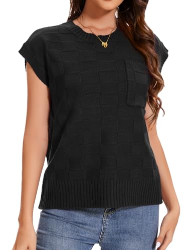 Image of Dimur Womens Sweaters Sleeveless Summer Tank Tops Casual Knit Sweater Vest Crewneck Loose Fit Pullover 2025