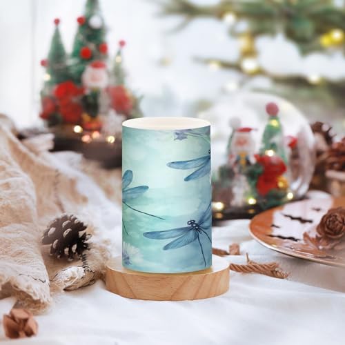 Image of Watercolour Dragonfly Flameless Candles, Flameless Candles with Remote Set of 2, Flameless Candles Battery Operated, Pillar Candles Home Decoration, Christmas, Party