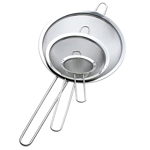 Digead Passoires cuisine, 3PCS 8/14/18CM Tamis Maille Fine, Tamis la Farine en Acier Inox pour égoutter Nouille/Riz/Légumes/Blanc d'œuf etc Cover